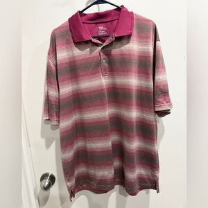 PGA Tour Men’s Striped Polo in Burgundy, Gray, and White. Gently used.